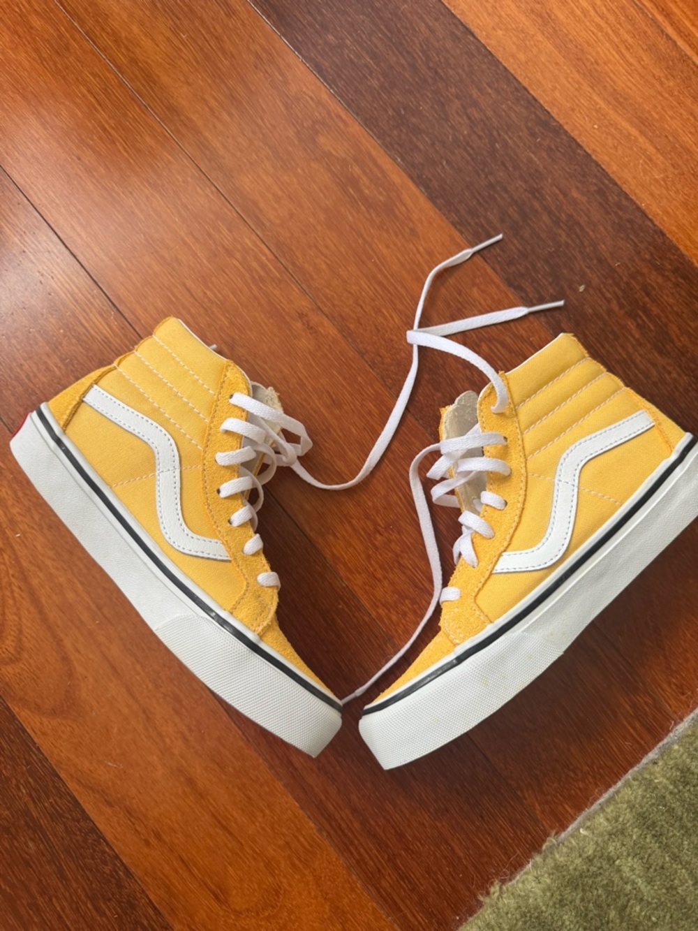Vans Girls SK8- Hi Yellow High-Top Canvas Sneakers with White Stripe